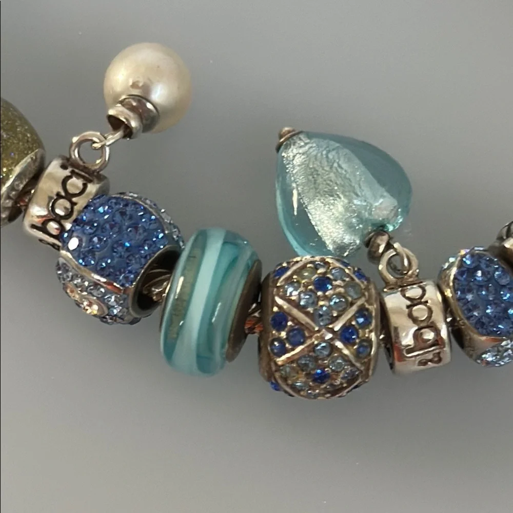 Amore & Baci 925 Sterling Elegant Blue and Gold Charm Bracelet